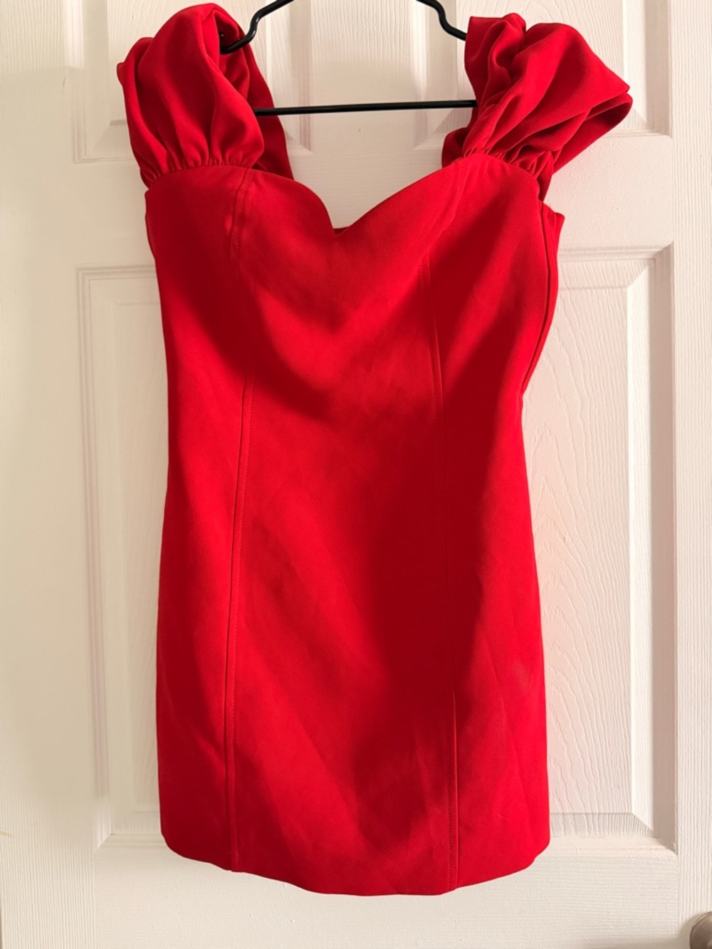 Zara Red Mini Dress with Puff Sleeve Detail
